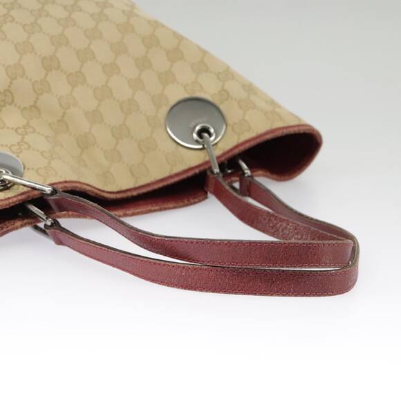 GUCCI GG Canvas Tote Bag Beige Silver Red - Picture 7 of 16
